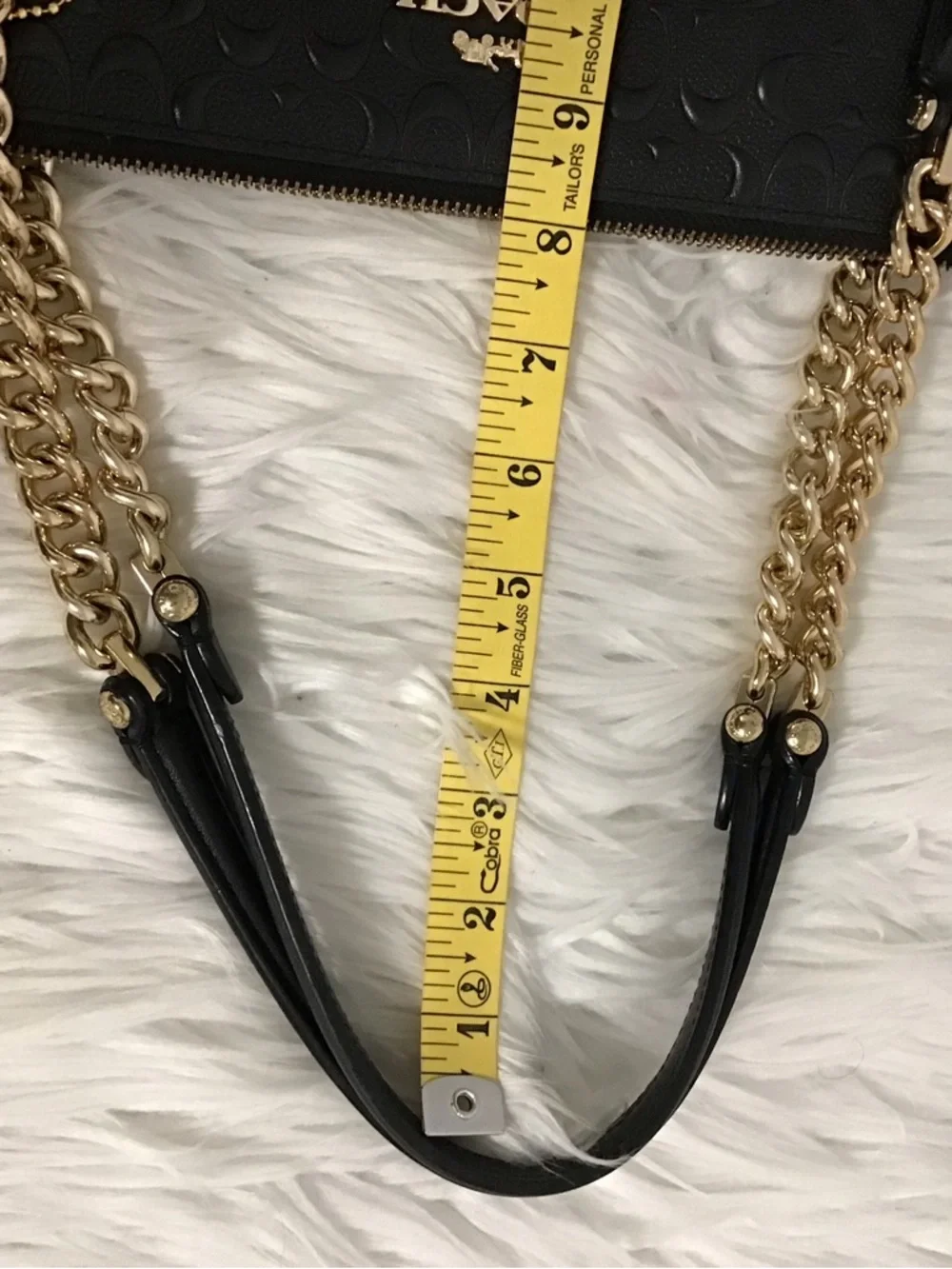 Coach Ava Chain Tote in Signature Embossed Leather Black EUC
